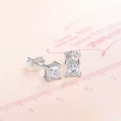 Princess square earrings Moissanite D color 18K white gold gift can be made as a ring pendant for men and women