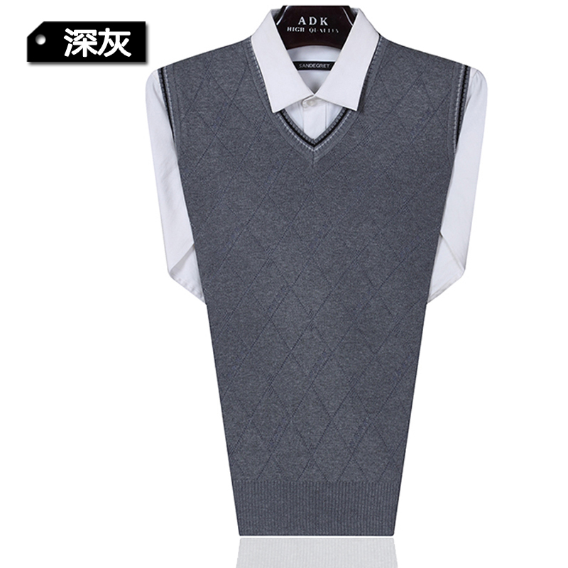 Trung niên cha mặc áo len vest mùa thu cổ chữ V không tay len dệt kim