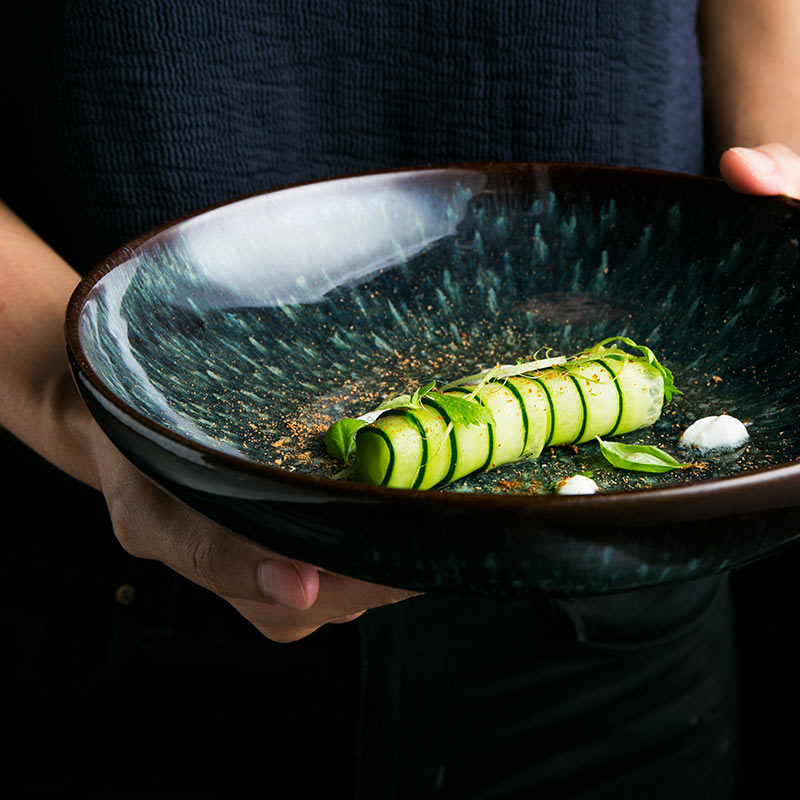 And HD peacock grain European ceramic bowl large soup bowl rainbow such as bowl bowl household shallow expressions using basin fruit salad bowl