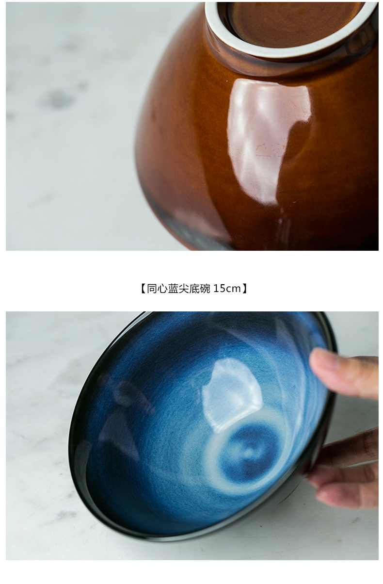 Restoring ancient ways and ceramic tableware pointed bottom bowl bowl of fruit salad bowl of soup bowl rainbow such use creative household large bowl