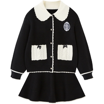 minipeace childrens clothing girls autumn suit college style sweet little fragrance style knitted cardigan skirt