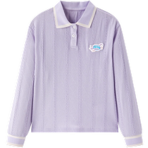 minipeace peacebird childrens clothing girls textured long-sleeved T-shirt childrens lapel POLO new purple autumn clothing