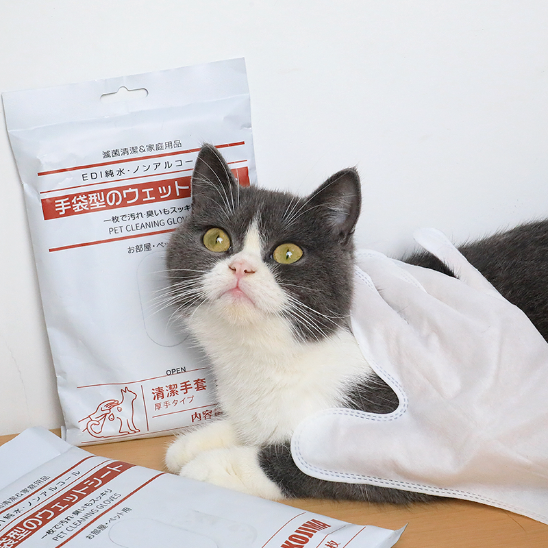 Pet Gloves Kojima Pet Cat and Dog Cleaning Gloves Disposable Body Cleansing Gentle and Non-irritating 6 Bags