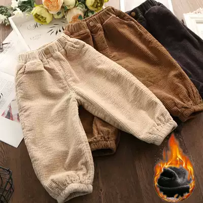 Men's and women's corduroy cotton pants Autumn and winter Korean version of the baby foreign school children's casual plus velvet thickened pants strip velvet trousers