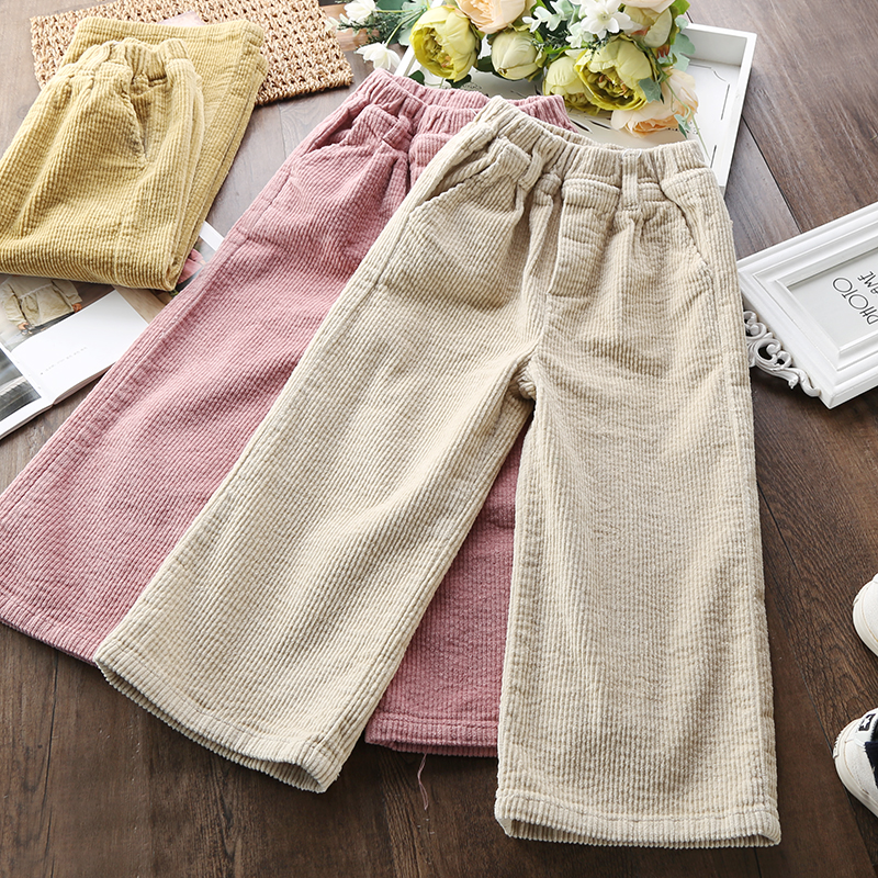 Girl Light Core Suede Broadlegged Pants 2022 Spring Autumn Clothing Children Foreign Pie Loose 90% Pants Korean Version Literature Long Pants Tide