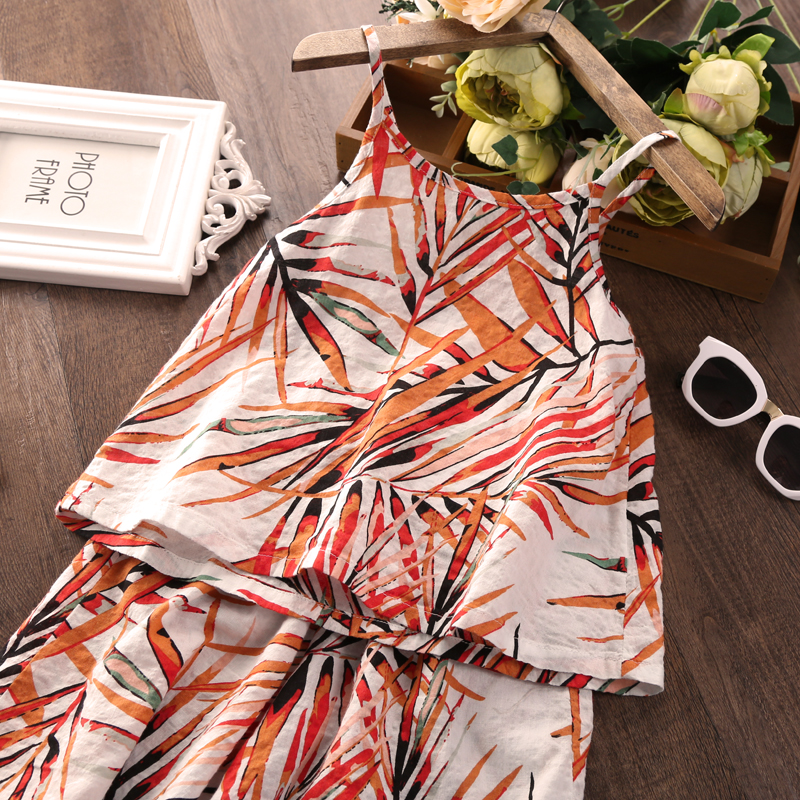 2022 Summer Girls Kit Bottle Breakfast Cotton Hanging Band Fashion Broad Legs Children two pieces of Boots