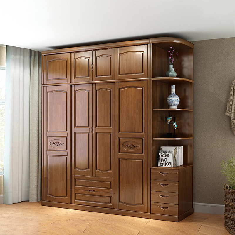 Chinese solid wood wardrobe Push-pull sliding door Modern simple log wardrobe assembly bedroom large wardrobe Wooden wardrobe