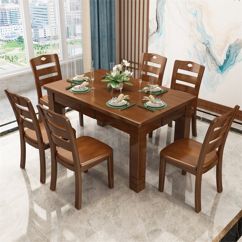 Chinese solid wood dining table and chairs combined modern simple rectangular dining table dining table small family type 4 people 6 people home