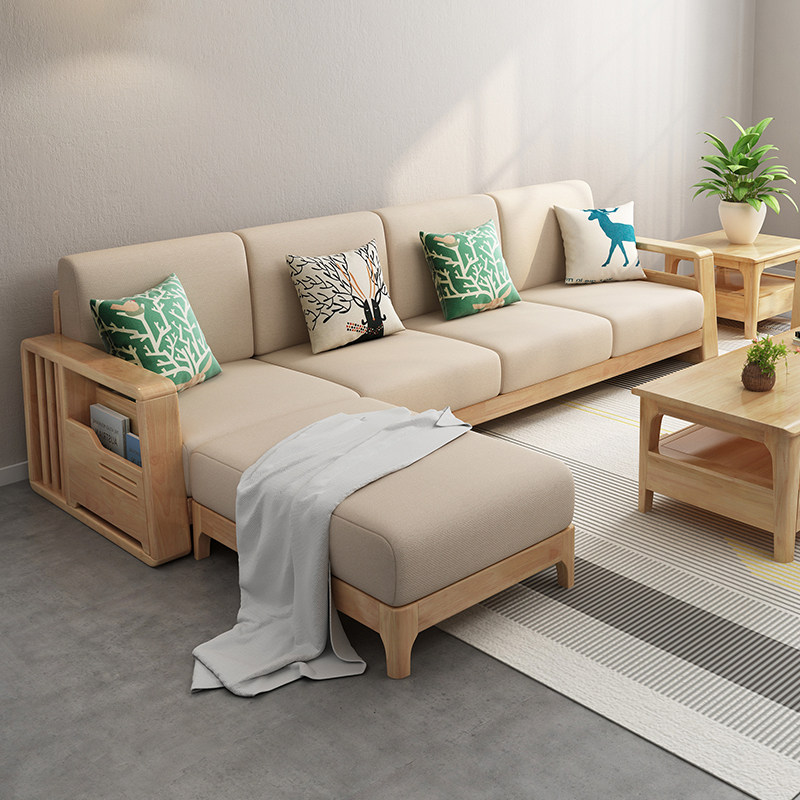 Nordic Full Solid Wood Sofa Composition Modern Minima Small Household Type Log Sofa Day Style Living-room Furniture Suit