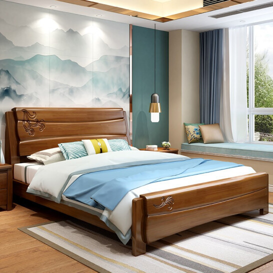 Solid wood bed 1 8 meters modern Chinese simple double bed 1 5m1 2 meters master and secondary bedroom storage oak bed economy