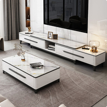 Modern minimal rock tea cabinet combined light luxury solid wood scaling small household TV cabinet