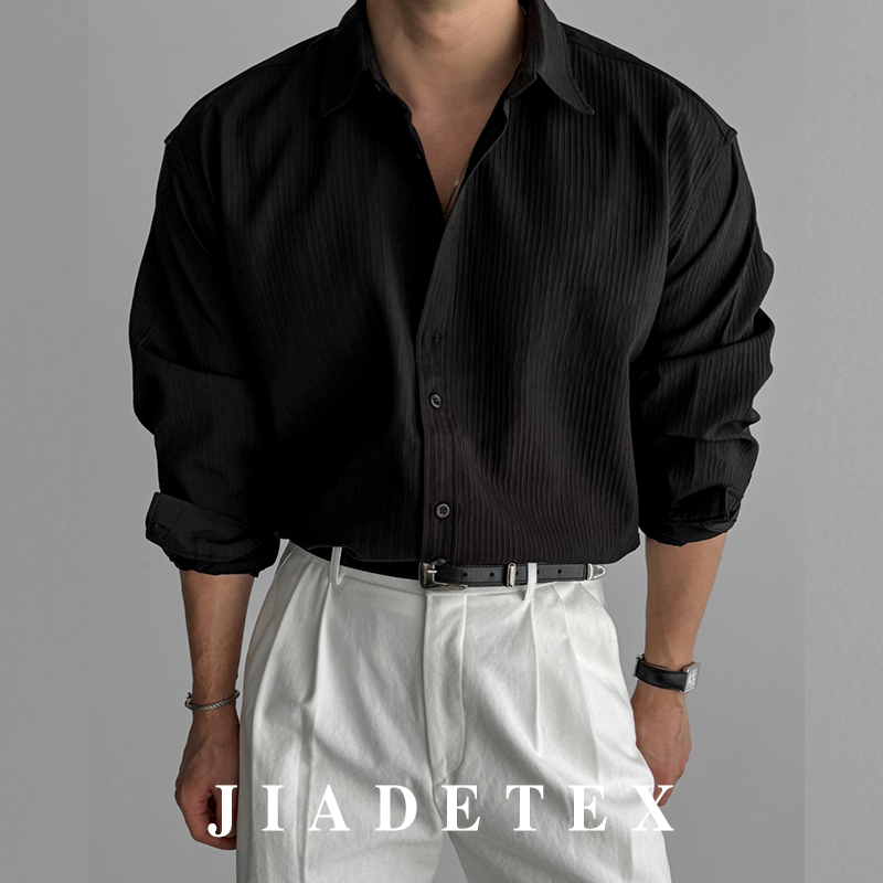 Textured Shirt *Jiade* Ribbed Figure-Flattering Shirt for Men American-Style Muscle Lapel Shirt No Ironing Needed