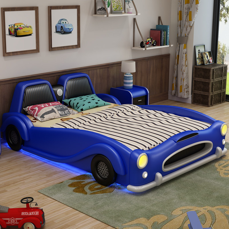 Children's bed with guardrail boy single solid wood car bed 15 meters girl multi-functional double speaker sports car bed