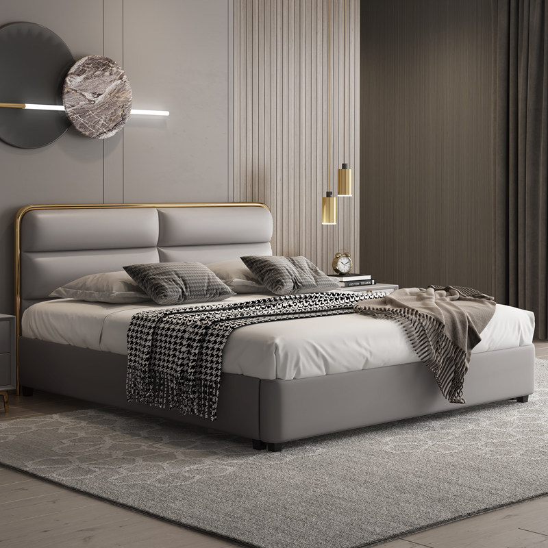 Leather bed double bed light luxury style minimalist Nordic modern minimalist 18m wedding bed master bedroom small apartment leather bed