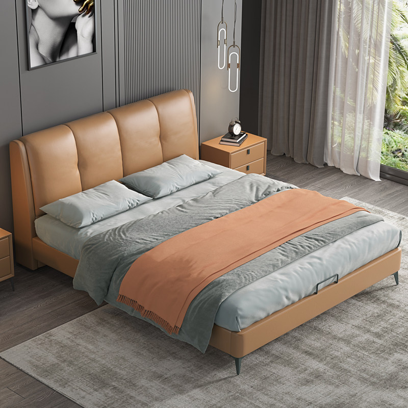 Extremely minimalist leather bed 1 8 m Double beds Wedding bed Modern minimalist leather bed master bedroom Nordic soft-bed furniture