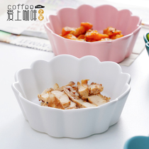 Nordic lace salad bowl creative household ceramic rice bowl matte fruit bowl snack bowl tableware dessert bowl soup bowl