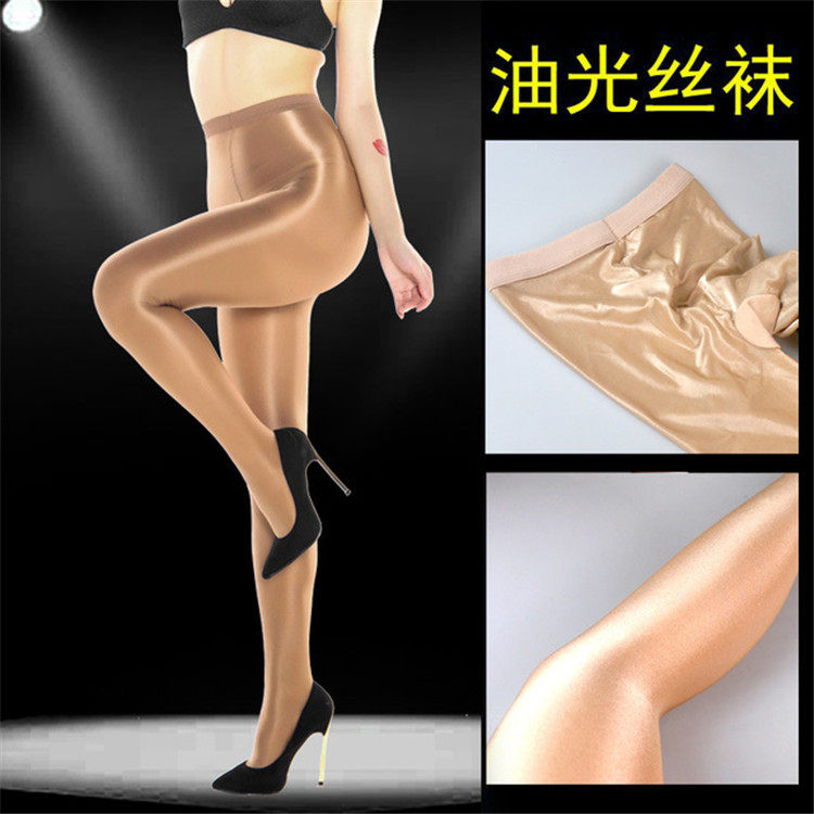 70D dance Shebin socks Sexy nightclub stage shiny socks Performance shiny tights Large size open file stockings for women