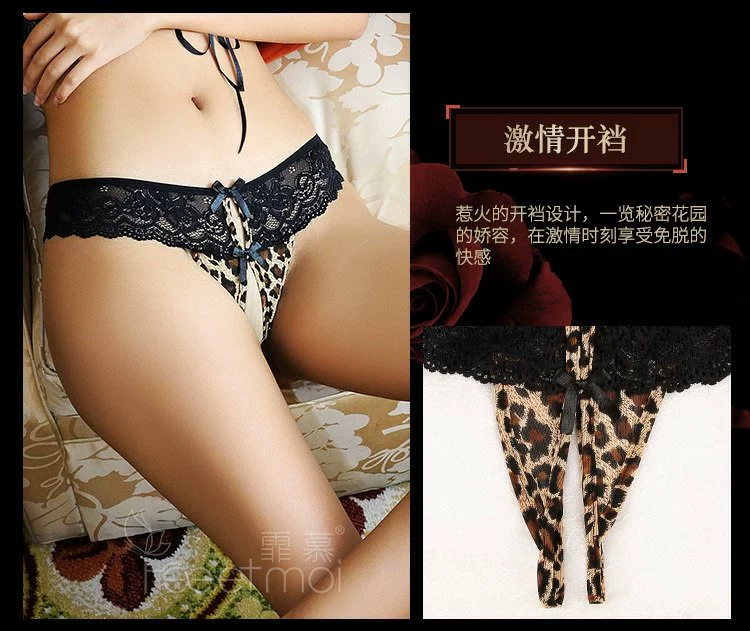 Phụ nữ Âu Mỹ leopard-in thong một dây sexy trong suốt ren cotton hở quần lót nữ sexy T-quần - G-string