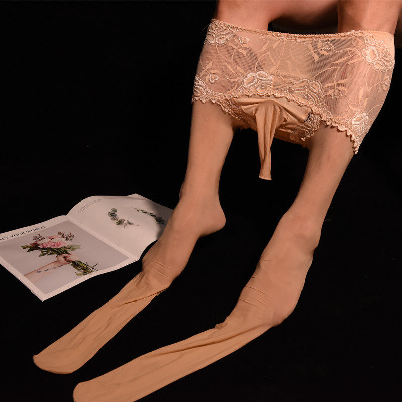 Men's Oil Light Silk Sox Underpants Sexy Transparent jj sleeve Pants Socks Big Size oil bright Nets Pants Socks man