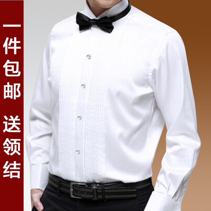 Men's Performance Clothing French Long-Sleeved Shirt Suit Stage Student Youth Chorus White Short-Sleeved Shirt Groomsmen