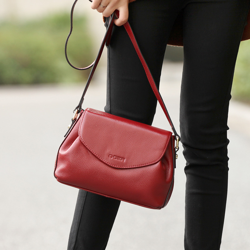 Qingge hot selling simple commuting light all-match leather full cowhide single shoulder messenger women's flip bag small bag