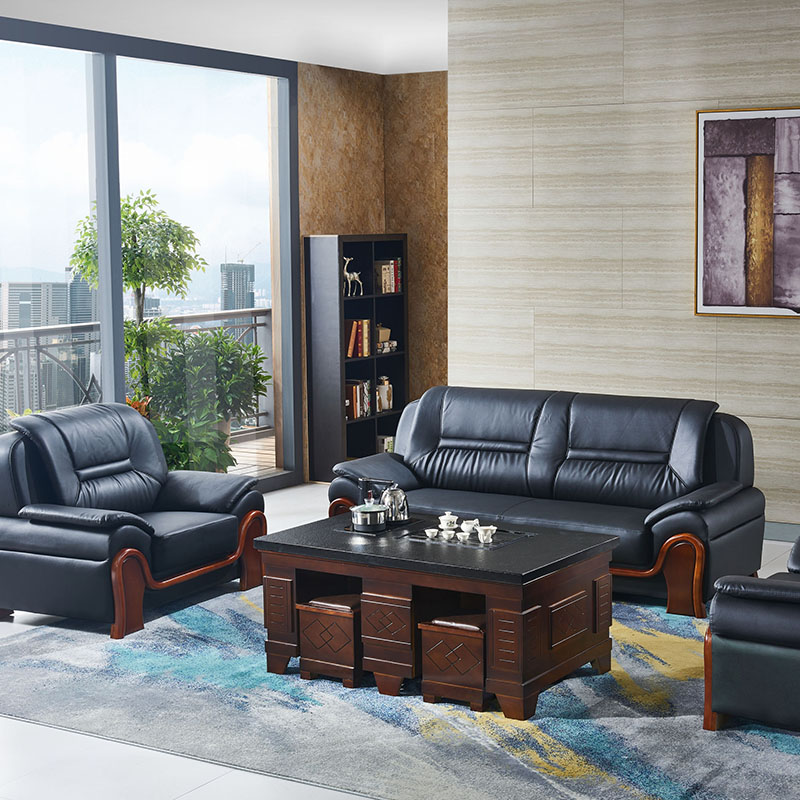Office sofa tea couple combination package simple modern business congressman lunch reception triple leather sofa