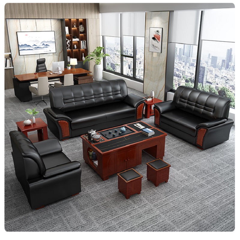 Office sofa coffee table combination set simple modern business Chinese reception room three-seat sofa furniture