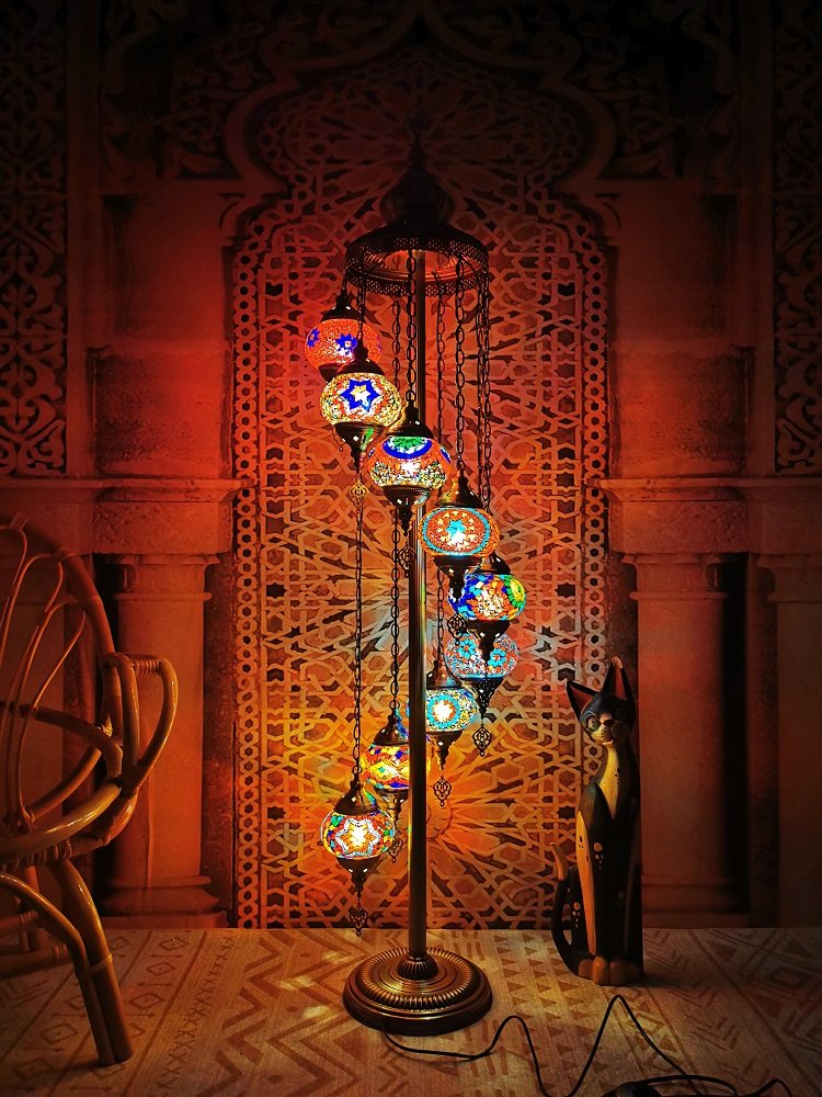地中海复古客厅卧室浪漫异域民族风手工9头出口土耳其琉璃落地灯详情14