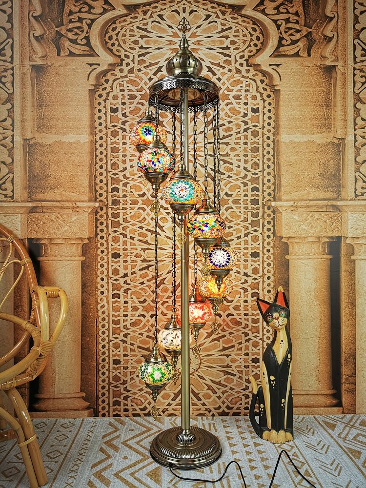 地中海复古客厅卧室浪漫异域民族风手工9头出口土耳其琉璃落地灯详情36