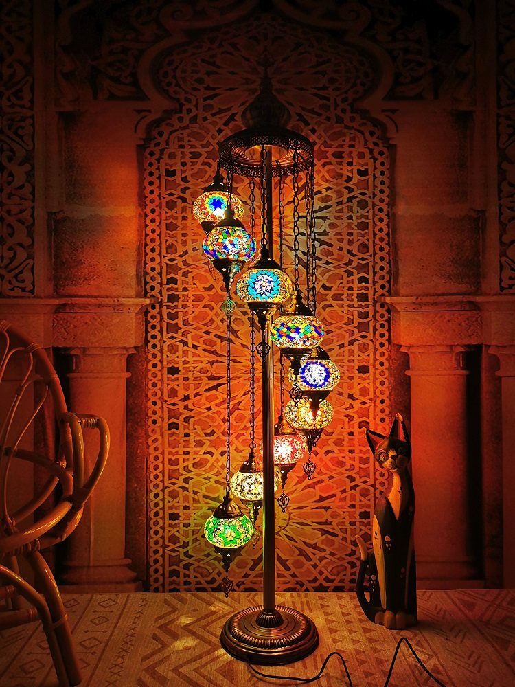 地中海复古客厅卧室浪漫异域民族风手工9头出口土耳其琉璃落地灯详情32