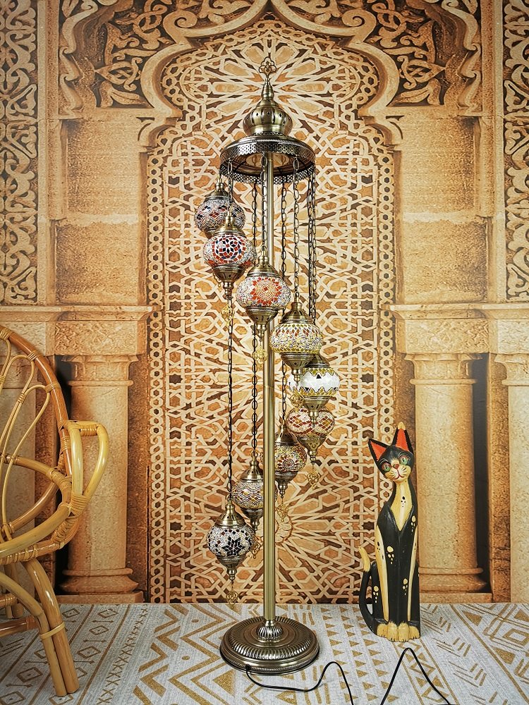 地中海复古客厅卧室浪漫异域民族风手工9头出口土耳其琉璃落地灯详情25
