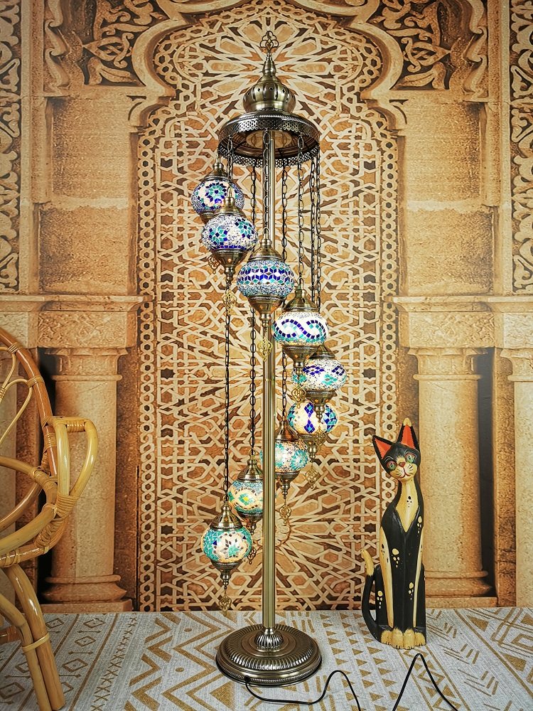 地中海复古客厅卧室浪漫异域民族风手工9头出口土耳其琉璃落地灯详情30