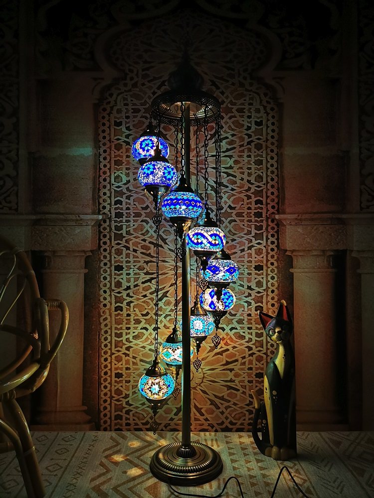 地中海复古客厅卧室浪漫异域民族风手工9头出口土耳其琉璃落地灯详情1