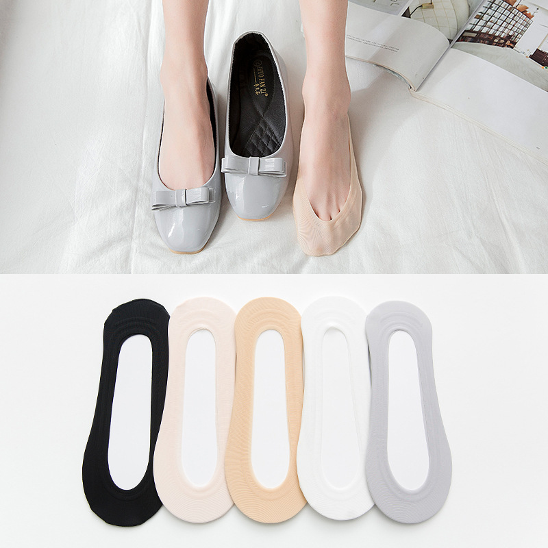 [3 Pairs] Japanese Women's Thin Seamless Ice Silk Pure Cotton Low-Cut Invisible Socks Non-Slip No-Show Boat Socks