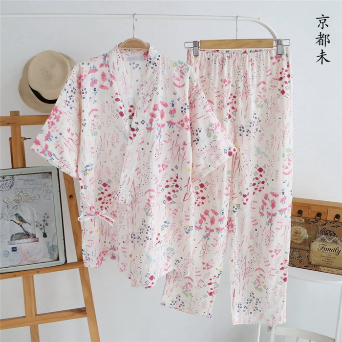 Nhật Bản cho phụ nữ cotton gạc hai lớp đồ ngủ kimono retro đồ ngủ nhà Hanfu phù hợp với quần áo mồ hôi thoải mái đồ bộ pijama nữ lụa