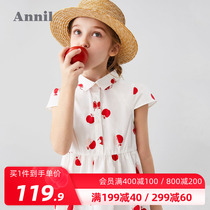 Annai childrens clothing girls dress short-sleeved summer style retro style light and foreign atmosphere big childrens skirt