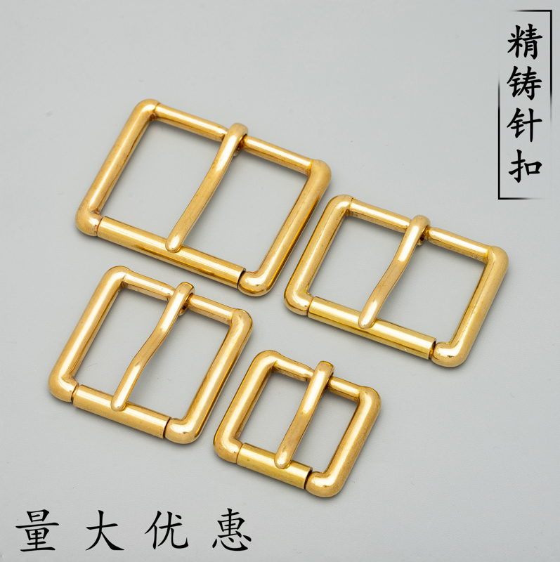 Pure copper brass leather belt buckle pin buckle men's head layer pure cowhide handmade belt pure copper hammer simple pants buckle