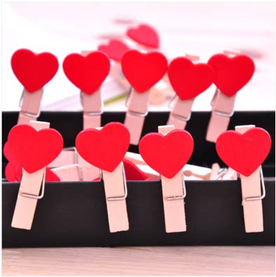 Korean version of wooden red love small clip bookmark clip grid photo wall clip hemp rope wedding photo clip