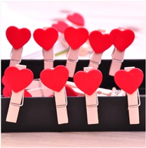 Korean version of wood red love bookmark clip clip grid photo wall clip hemp rope son wedding photo clip