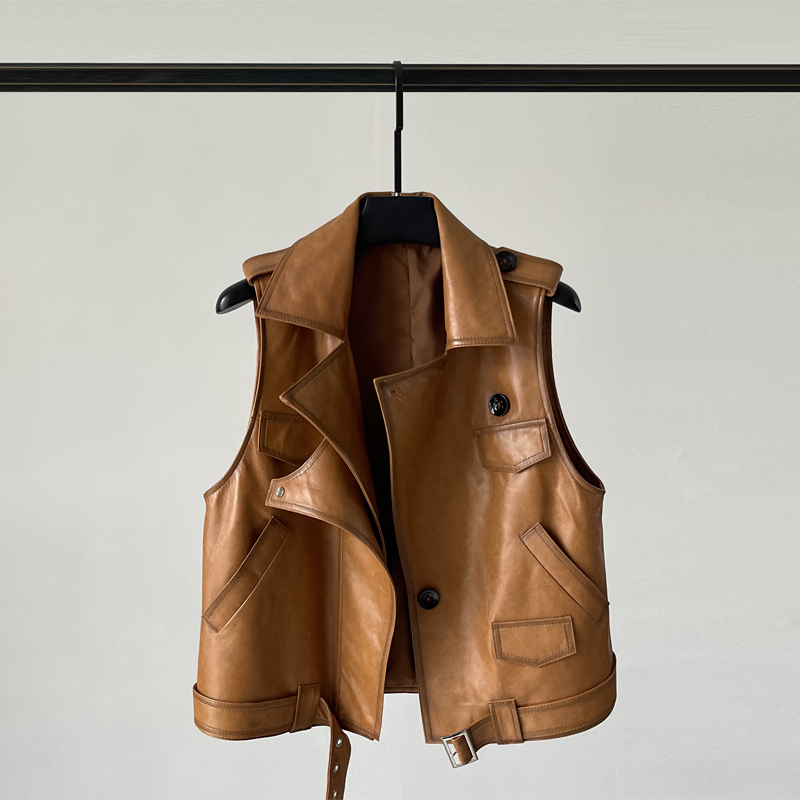 The Same Style Leather Vest as Seen in the Movie "The Vanishing Her" by Ni Ni, Women's Loose Short Sheepskin Vest, Oil Wax Leather Jacket, Trendy