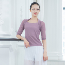 Dance practice clothing female autumn and winter adult retro ballet style teacher body clothing middle sleeve fake two temperament top