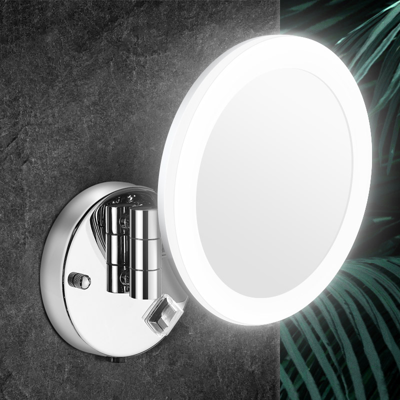 Frameless LED makeup mirror with light mirror Folding telescopic single-sided mirror bathroom wall hanging magnifying beauty mirror