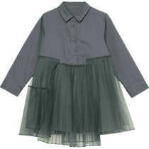Jiangnan Buyi childrens clothing autumn dress solid color mesh stitching layered girls and children jnbybyjnby