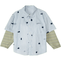 Fake two pieces] Jiangnan Bclothes Child Clothing Fall Short Sleeve Shirt Cute pattern male and female child jnbybyjnby