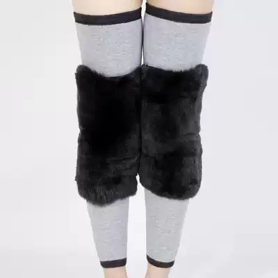 (Leather Rex rabbit full wool leather knee pads) Old cold legs winter plus velvet thickened cold protection knee pads and fat