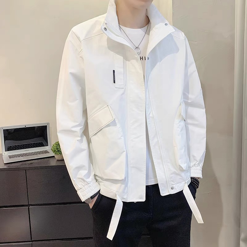 2025 New White Jacket for Men, Spring and Autumn, Loose and Stylish, Stand Collar, Thin Workwear Jacket, Trendy Brand Autumn Wear for Boys