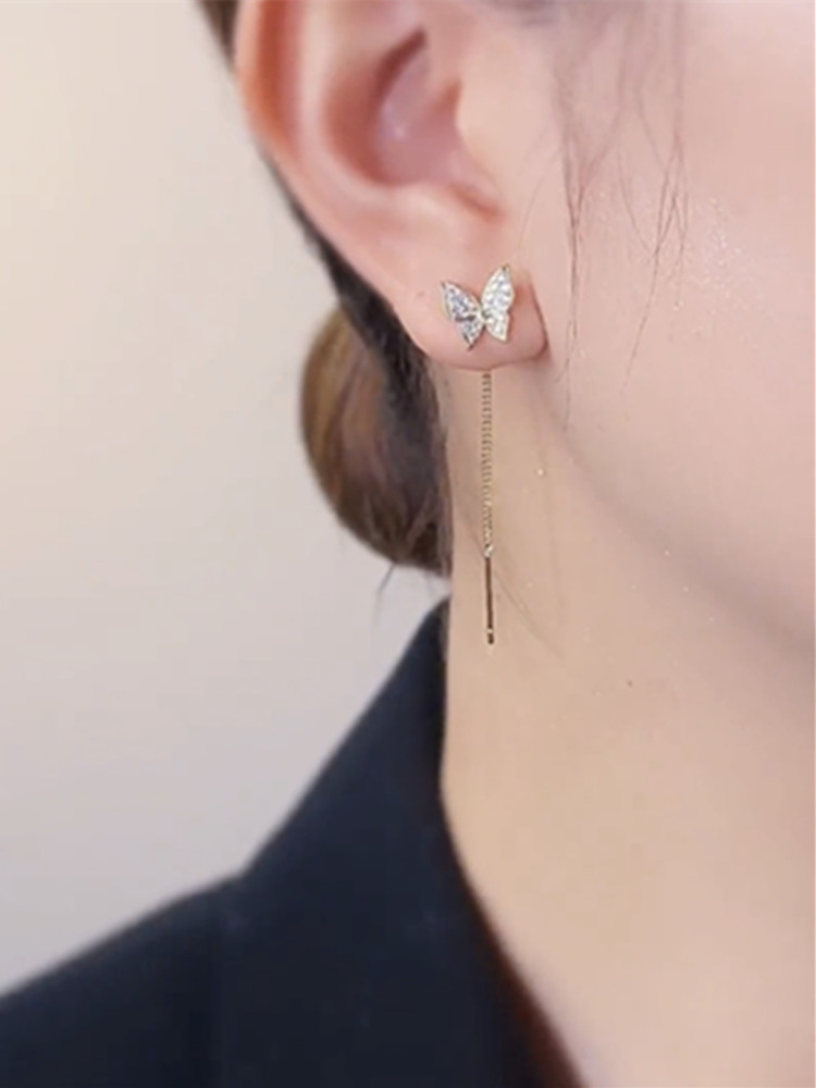 Butterfly earrings women's 2022 new trendy high-end temperament long version tassel thin face earrings net red earrings