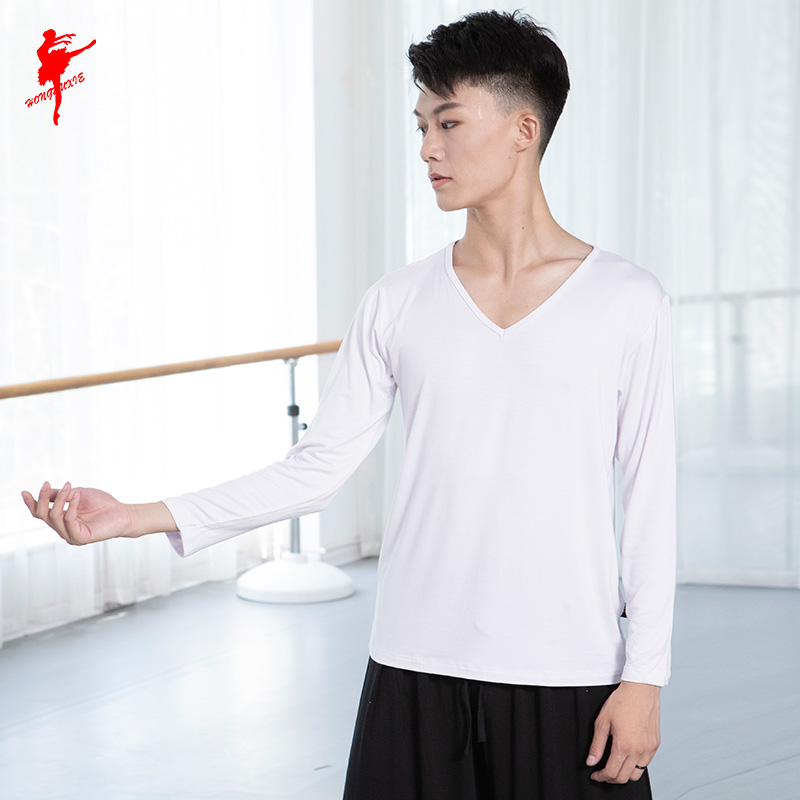 Red dance shoes T-shirt boys long-sleeved shirt college students fitness adult training clothes men's dance clothes dancing 35331
