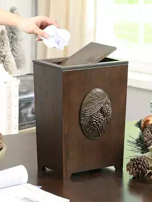 American creative home covered trash can Wood living room kitchen bedroom powder room square with lid trash can paper basket