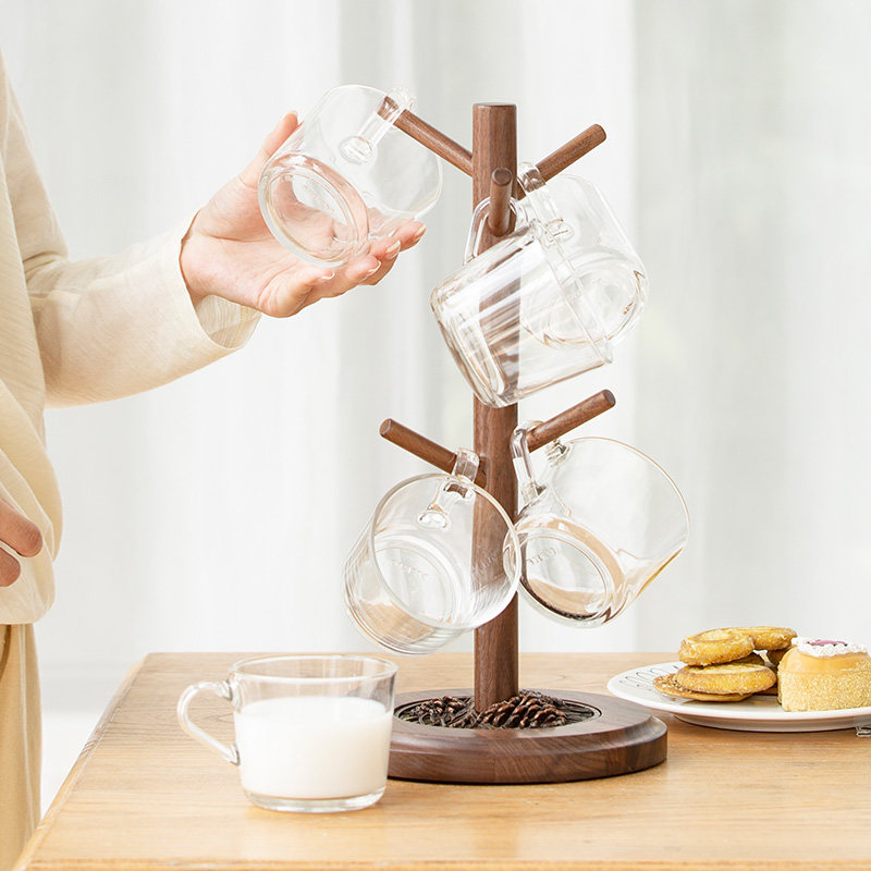 Black Walnuts Wooden Shelf Home Living Room Solid Wood Drain Cup Rack Glass Mark Cup Rack Creative Coffee Cup Rack